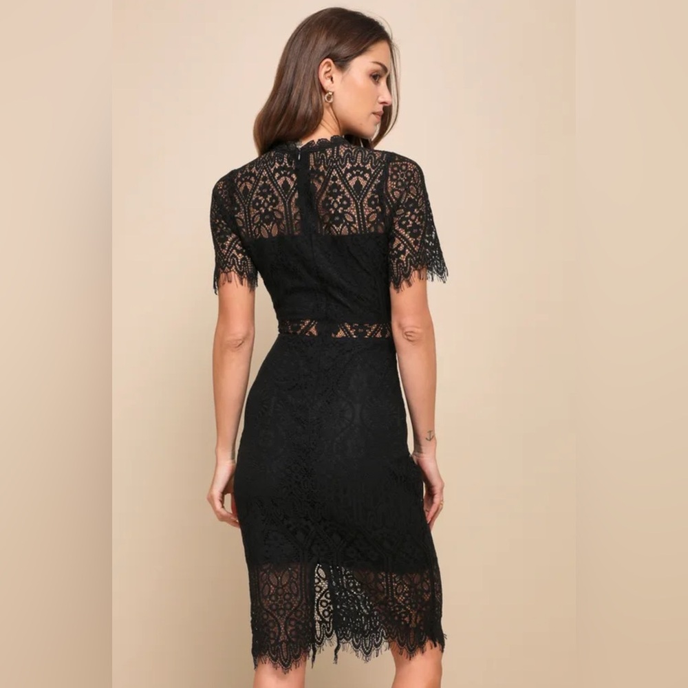 Lulus Remarkable Black Sheer Lace Short Sleeve Mini Dress - Picture 3 of 5